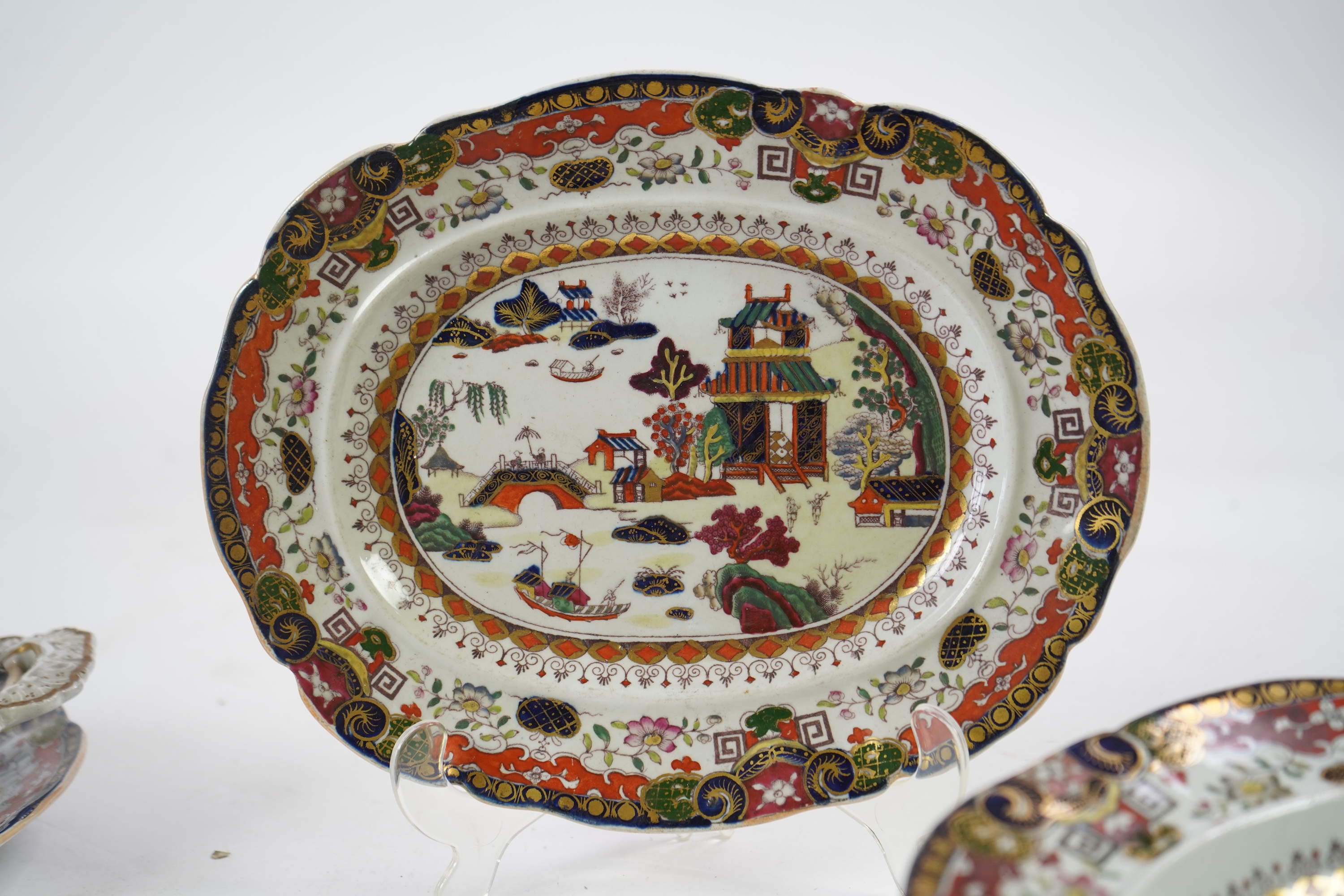A Masons ironstone landscape pattern part dinner service, first half 19th century